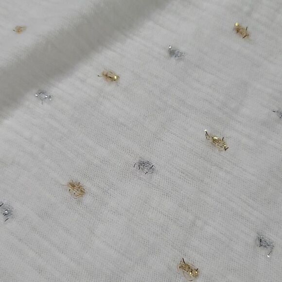 💜A New Day Cream w/Gold & Silver Metallic Polka Dots Short Sleeve Top Small - Picture 6 of 8